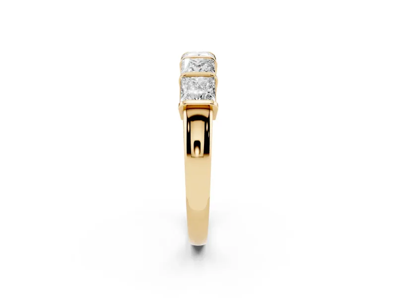 Princess Cut Diamond Seven-Stone Channel Band Set in Yellow gold with Bar Prongs
