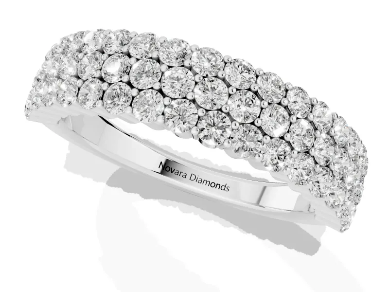 Round Lab-Grown Diamond Three Row Pave Promise Ring | Shared Prongs | Platinum