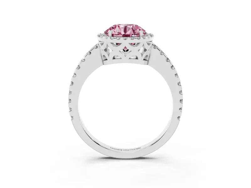 Round Pave Halo Engagement Ring Setting for a Fancy Pink Lab-Grown Diamond | Sterling Silver