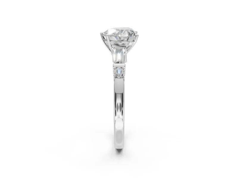Heart-Shaped Tapered Baguette Engagement Ring Setting | Bar Set Sides | Platinum