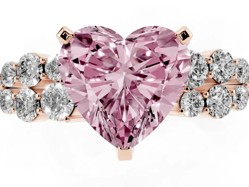 Heart-Shaped Side Stone Engagement Ring Setting for a Fancy Pink Lab-Grown Diamond | Shoulder Clusters | Rose Gold