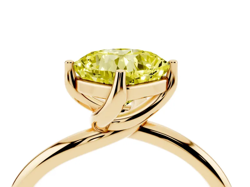 Cushion Cut Bypass Solitaire Engagement Ring Setting for a Fancy Yellow Lab-Grown Diamond | Plain Band | Yellow Gold