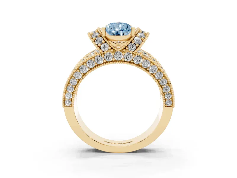 Pear-Shaped Vintage Pave Engagement Ring Setting for a Fancy Blue Lab-Grown Diamond | Milgrain Edges | Yellow Gold