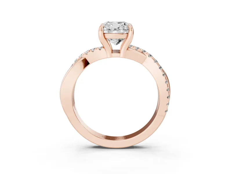 Cushion Cut Pavé Twist Engagement Ring Setting | Crossover Band | Rose Gold