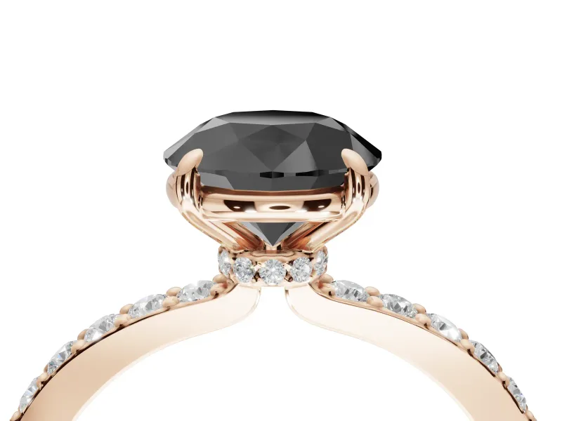 Round Hidden Halo Solitaire Engagement Ring Setting for a Black Center | Pavé Band | Rose Gold