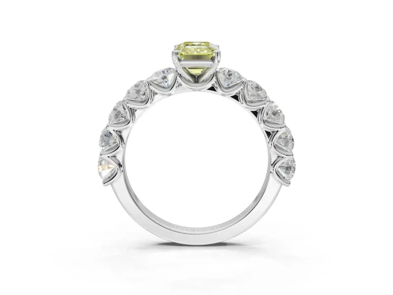 Emerald Cut Engagement Ring Setting for a Fancy Yellow Lab-Grown Diamond | White Gold - Design NV-24455