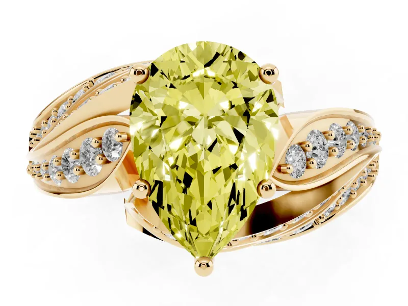 Pear-Shaped Bypass Pavé Engagement Ring Setting for a Fancy Yellow Lab-Grown Diamond | Graduated Pavé | Yellow Gold