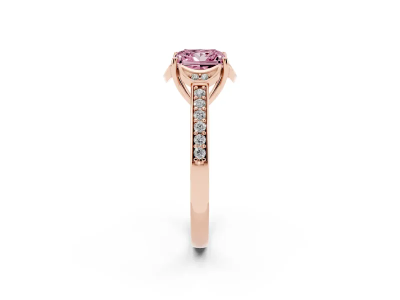 Princess Cut Floral Pavé Engagement Ring Setting for a Fancy Pink Lab-Grown Diamond | Rose Gold