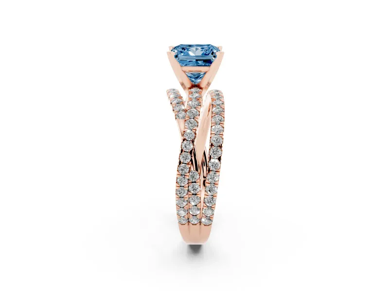 Princess Cut Twisted Pavé Engagement Ring Setting for a Fancy Blue Lab-Grown Diamond | Rose Gold