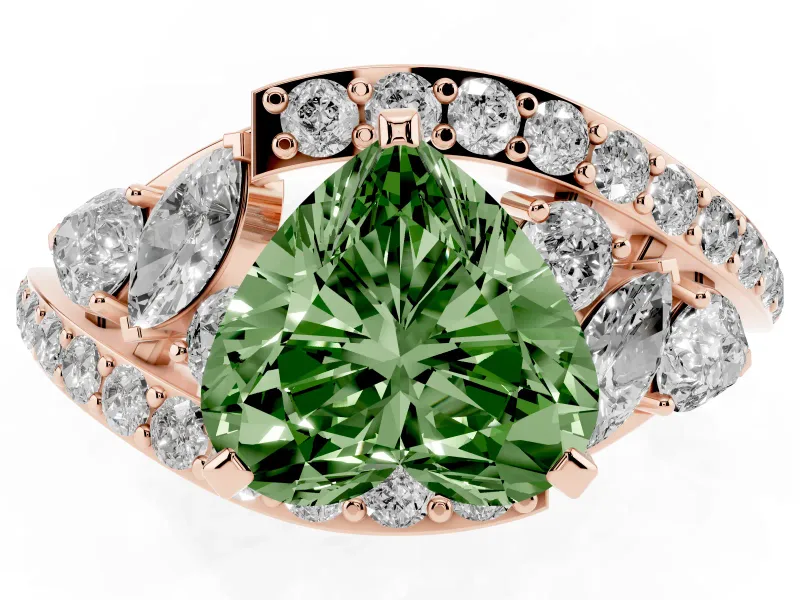 Heart-Shaped Bypass Pavé Engagement Ring Setting for a Fancy Green Lab-Grown Diamond | Rose Gold