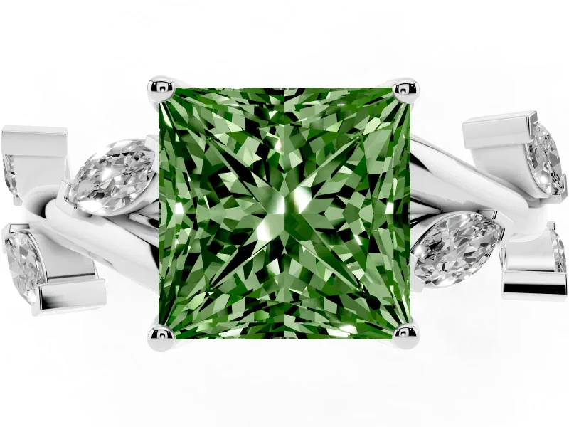 Princess Cut Twisted Vine Engagement Ring Setting for a Fancy Green Lab-Grown Diamond | Platinum