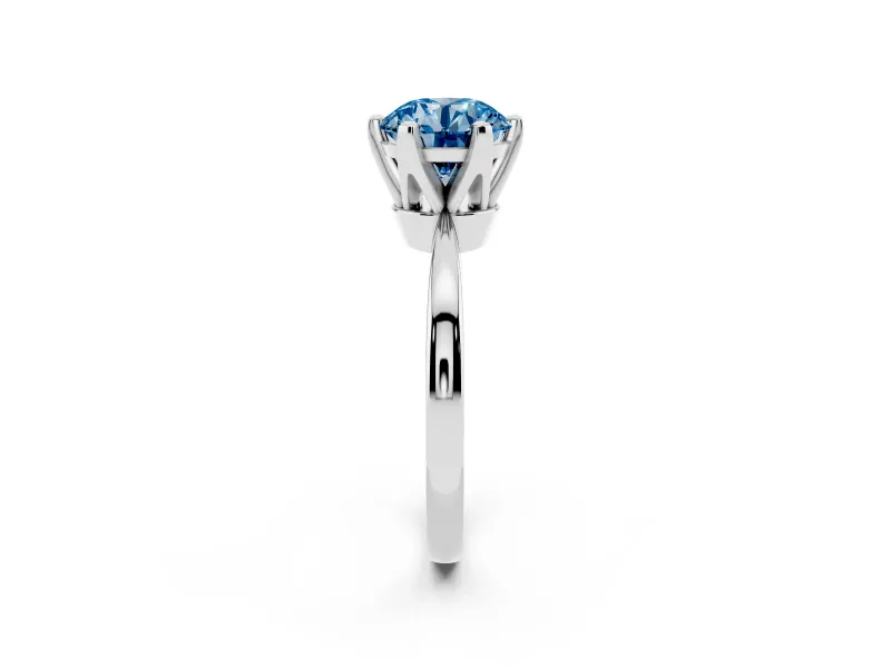 Fancy Blue Round Cut Diamond Solitaire Engagement Ring Set in White gold with Slim Tapered Solitaire Band