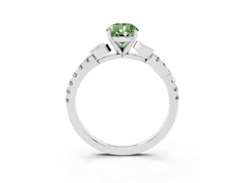 Pear-Shaped Leaf Pavé Engagement Ring Setting for a Fancy Green Lab-Grown Diamond | White Gold
