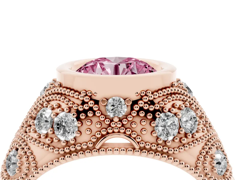 Round Vintage Bezel Engagement Ring Setting for a Fancy Pink Lab-Grown Diamond | Rose Gold