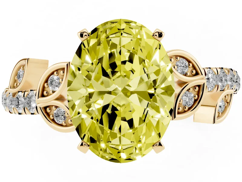 Oval Leaf Pavé Engagement Ring Setting for a Fancy Yellow Lab-Grown Diamond | Yellow Gold