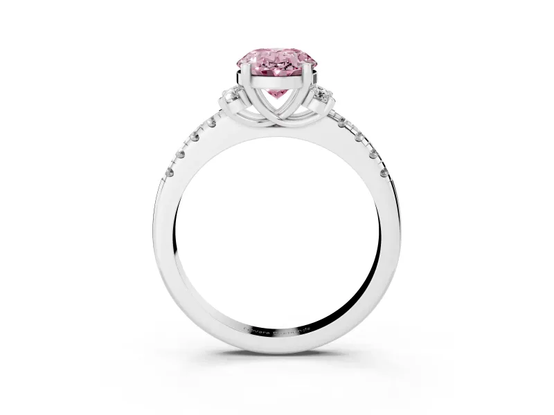 Oval Side Stone Engagement Ring Setting for a Fancy Pink Lab-Grown Diamond | Pave Band | White Gold