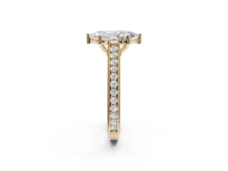 Marquise Vintage Engraved Pavé Engagement Ring Setting | Milgrain Edges | Yellow Gold