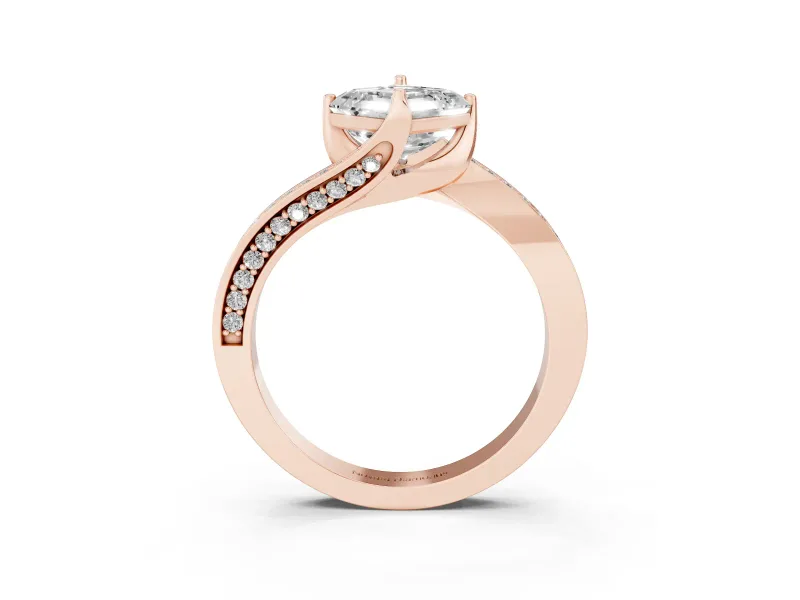 Asscher Cut Diamond Solitaire Ring Set in Rose gold with Intertwined Pavé Twist Band