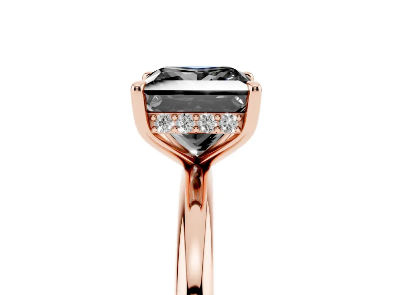 Princess Cut Hidden Halo Engagement Ring Setting for a Black Center | Thin Plain Band | Rose Gold