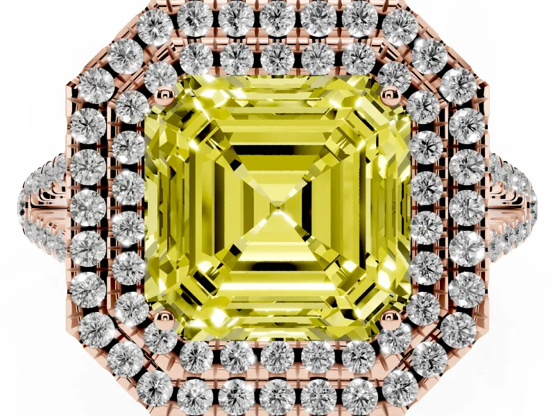 Asscher Cut Halo Engagement Ring Setting for a Fancy Yellow Lab-Grown Diamond | Rose Gold - Design NV-24799