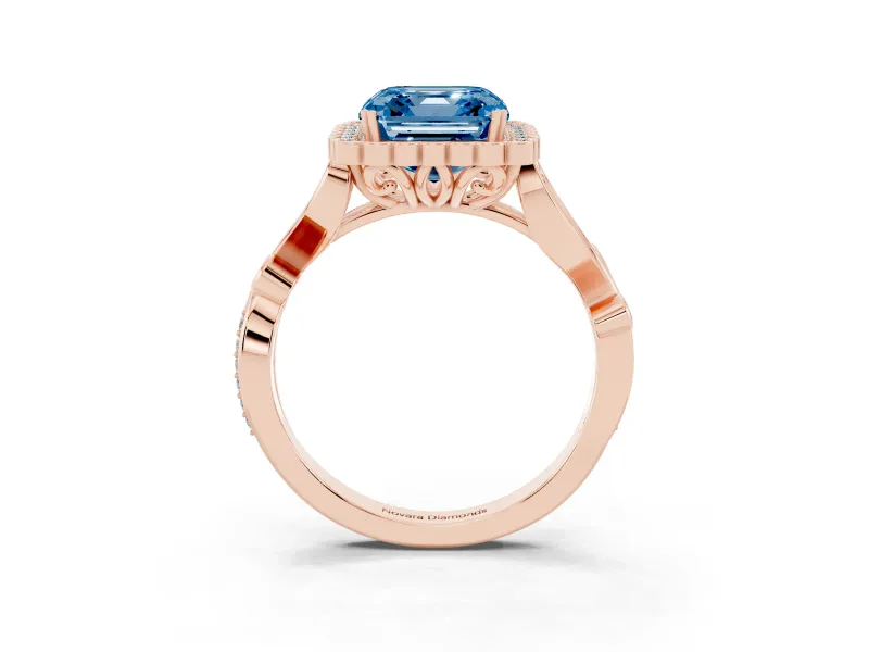 Asscher Cut Leaf Halo Engagement Ring Setting for a Fancy Blue Lab-Grown Diamond | Rose Gold