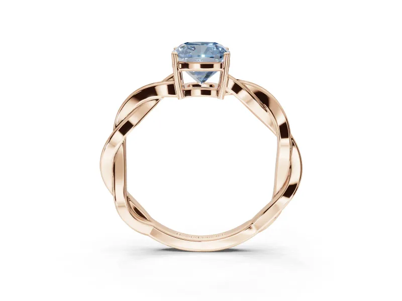 Cushion Cut Twisted Pavé Solitaire Engagement Ring Setting for a Fancy Blue Lab-Grown Diamond | Open Basket | Rose Gold