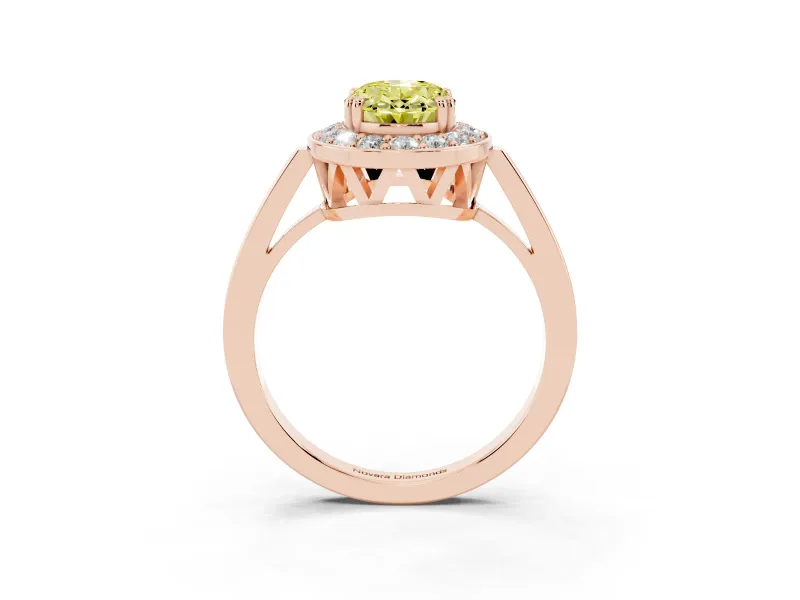 Oval Halo Engagement Ring Setting for a Fancy Yellow Lab-Grown Diamond | Polished Halo Rim | Rose Gold