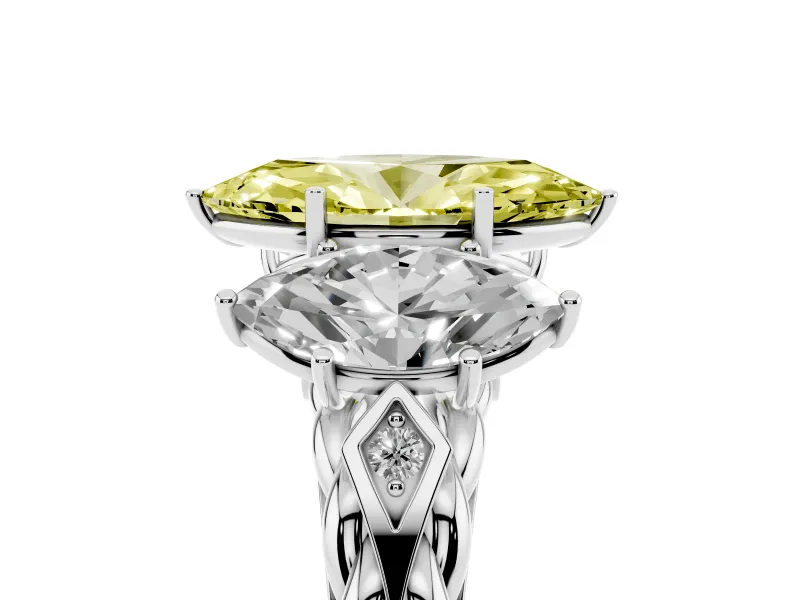 Marquise Three Stone Engagement Ring Setting for a Fancy Yellow Lab-Grown Diamond | Braided Band | Platinum