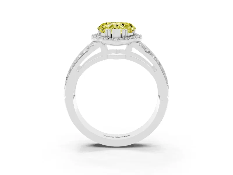Fancy Yellow Heart Cut Diamond Halo Ring Set in Silver with Double Pavé Split Shank