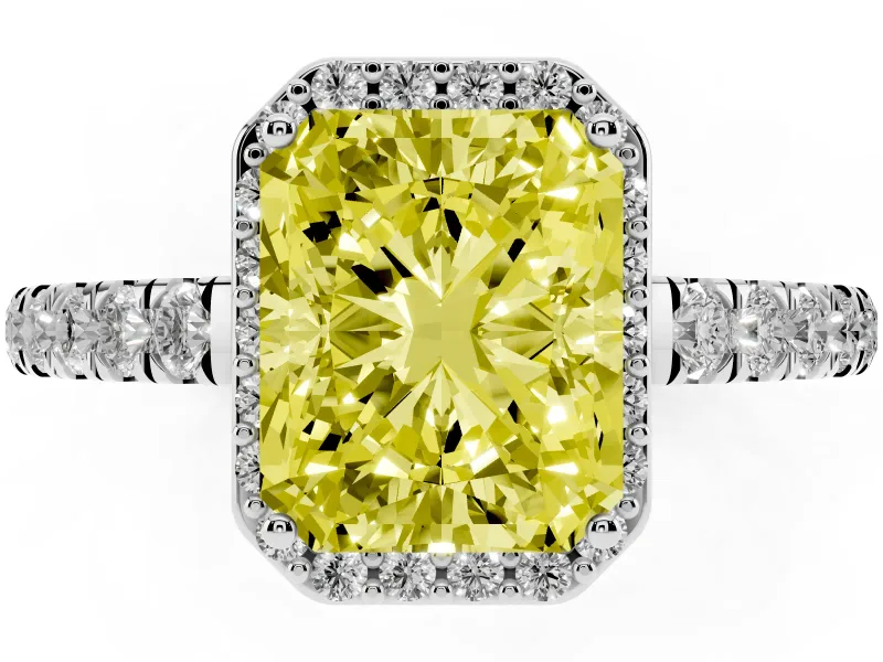 Radiant Cut Halo Pavé Engagement Ring Setting for a Fancy Yellow Lab-Grown Diamond | Platinum