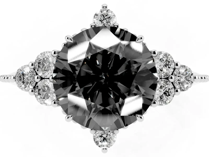 Round Vintage Cluster Engagement Ring Setting for a Black Center | Beaded Edges | White Gold