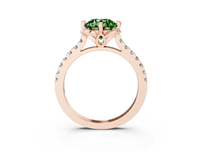 Round Floral Engagement Ring Setting for a Fancy Green Lab-Grown Diamond | Pavé Band | Rose Gold