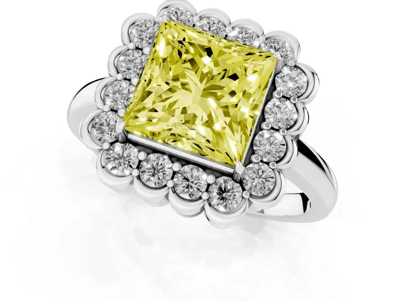 Princess Cut Halo Engagement Ring Setting for a Fancy Yellow Lab-Grown Diamond | White Gold - Design NV-24719