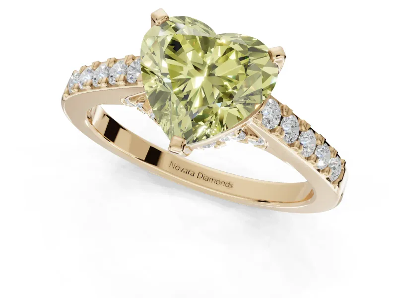 Heart-Shaped Pavé Engagement Ring Setting for a Fancy Yellow Lab-Grown Diamond | Crossover Gallery | Yellow Gold