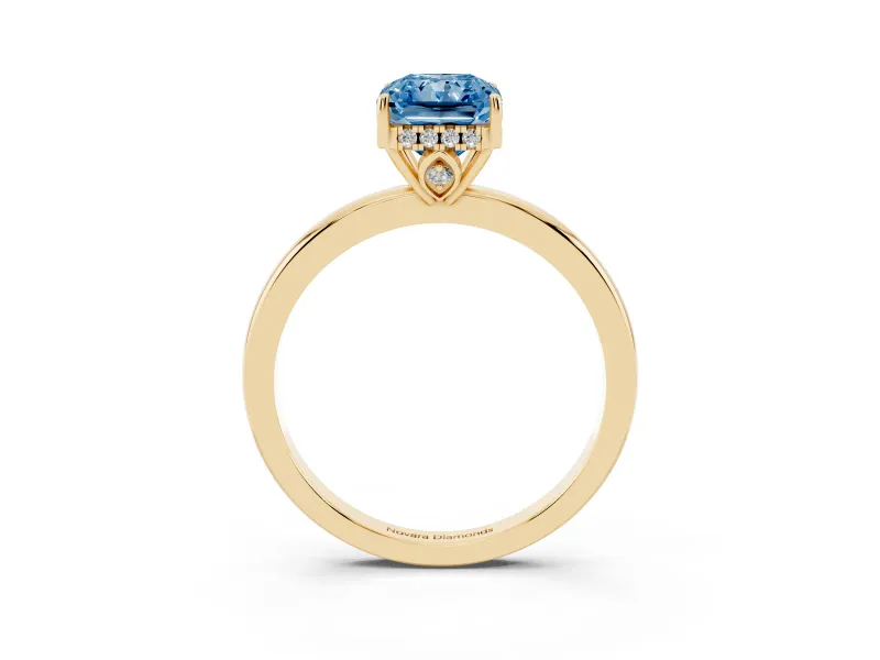 Radiant Cut Engagement Ring Setting for a Fancy Blue Lab-Grown Diamond | Hidden Halo | Yellow Gold