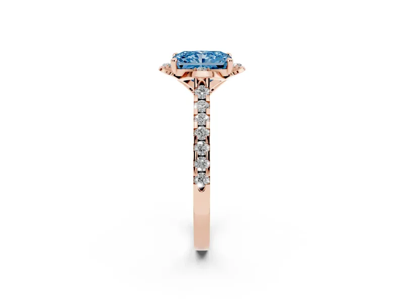 Radiant Cut Floral Petal Engagement Ring Setting for a Fancy Blue Lab-Grown Diamond | Petal Accents | Rose Gold
