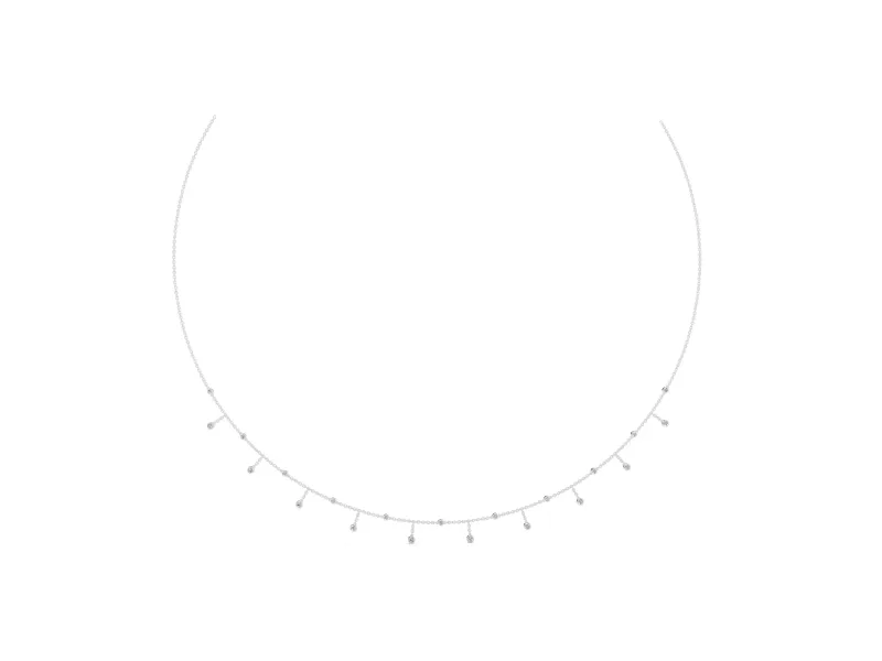 Round Lab-Grown Diamond Bezel Dangle Station Necklace | Cable Chain | White Gold