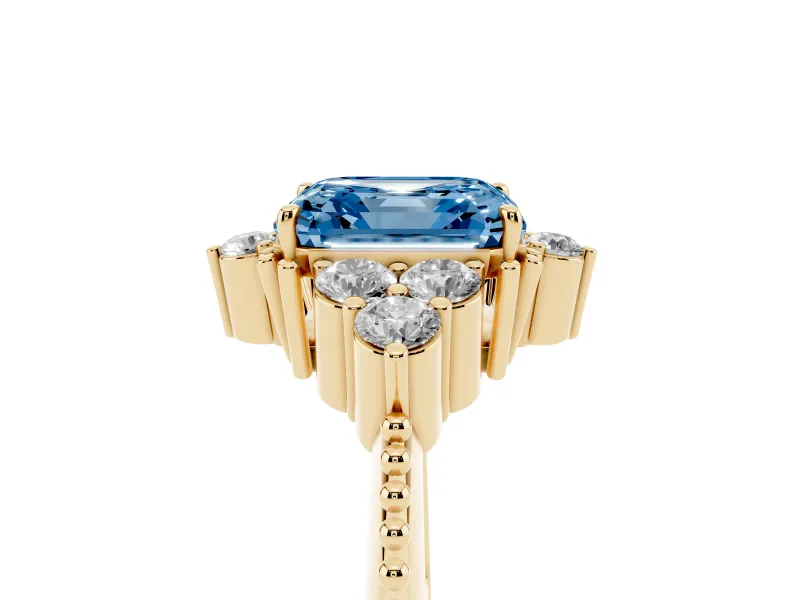 Asscher Cut Cluster Engagement Ring Setting for a Fancy Blue Lab-Grown Diamond | Yellow Gold