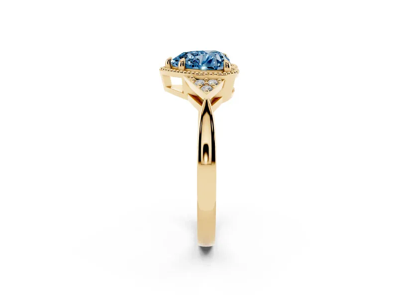 Heart-Shaped Milgrain Frame Engagement Ring Setting for a Fancy Blue Lab-Grown Diamond | Yellow Gold