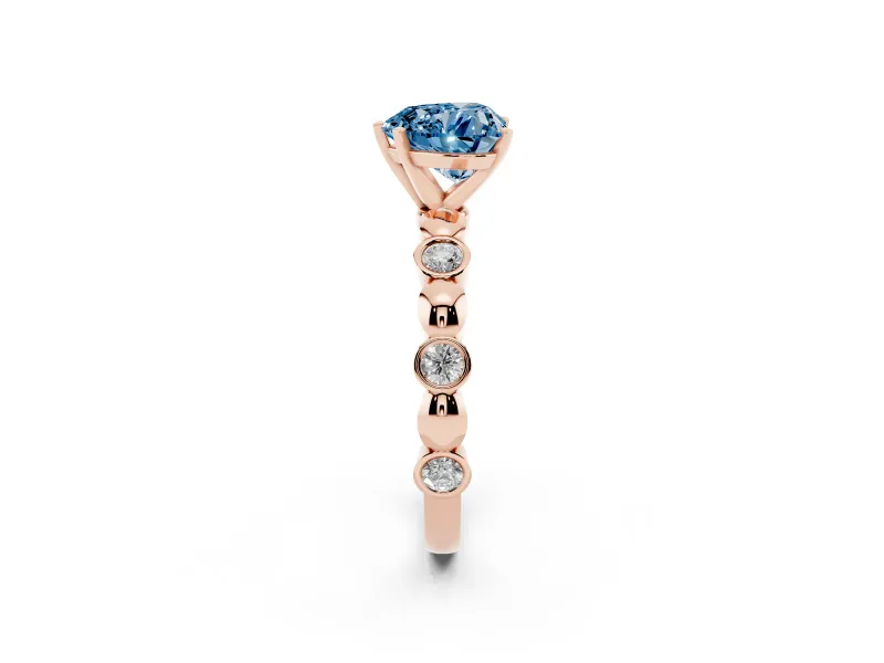 Heart-Shaped Station Engagement Ring Setting for a Fancy Blue Lab-Grown Diamond | Rose Gold