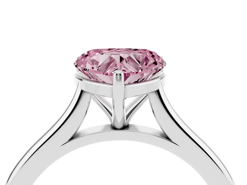 Fancy Pink Heart Cut Diamond Solitaire Ring Set in Platinum with Cathedral Band and Prong Setting