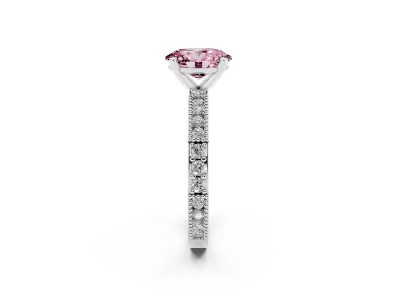 Oval Vintage Pavé Engagement Ring Setting for a Fancy Pink Lab-Grown Diamond | Sterling Silver