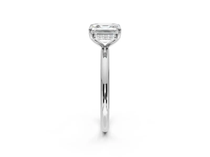 Asscher Cut Hidden Halo Engagement Ring Setting | Thin Plain Band | White Gold