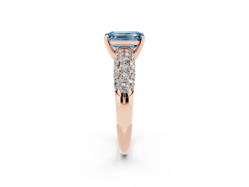 Emerald Cut Multi Row Pave Engagement Ring Setting for a Fancy Blue Lab-Grown Diamond | Rose Gold