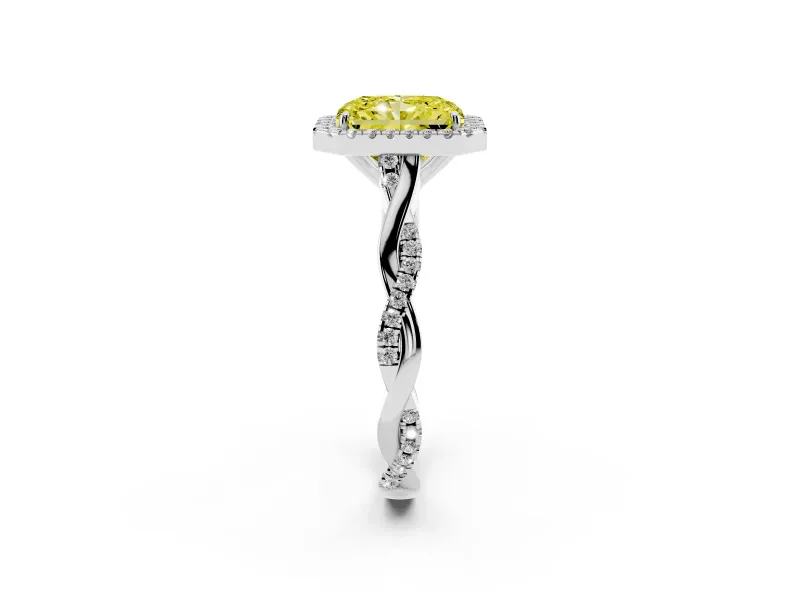 Radiant Cut Twist Halo Engagement Ring Setting for a Fancy Yellow Lab-Grown Diamond | Platinum