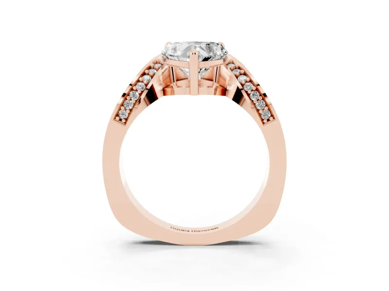 Heart-Shaped Bypass Solitaire Engagement Ring Setting | Pavé Ribbon | Rose Gold