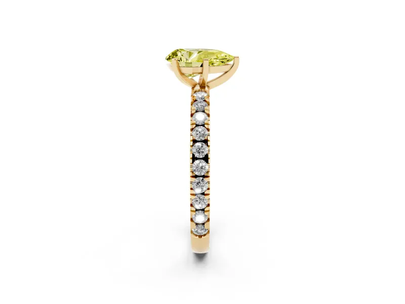 Pear-Shaped Pavé Engagement Ring Setting for a Fancy Yellow Lab-Grown Diamond | Yellow Gold