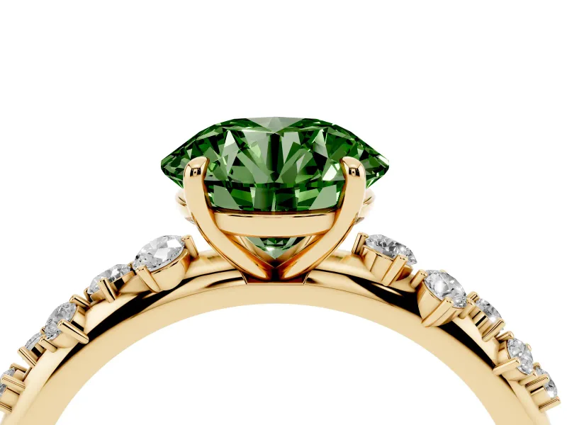 Round Graduated Solitaire Engagement Ring Setting for a Fancy Green Lab-Grown Diamond | Yellow Gold