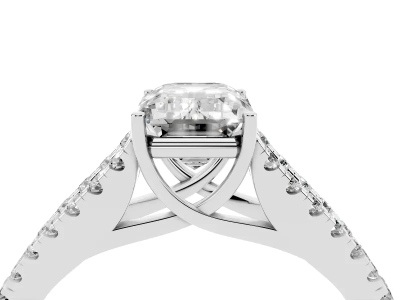 Emerald Cut Graduated Pave Split Shank Engagement Ring Setting | V Split Shoulders | Platinum