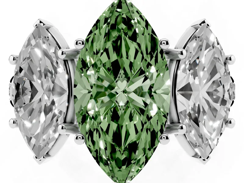 Marquise Three Stone Engagement Ring Setting for a Fancy Green Lab-Grown Diamond | Accented Shoulders | Platinum
